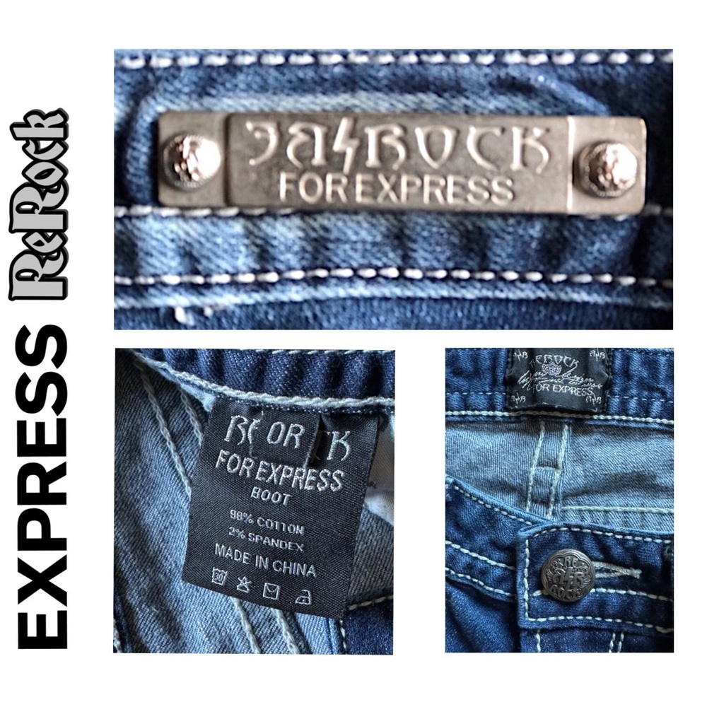 NEW Express ReRock Women’s Jeans, Retro Slim Bootcut, Distressed, Sanded Size 0R - Picture 11 of 12